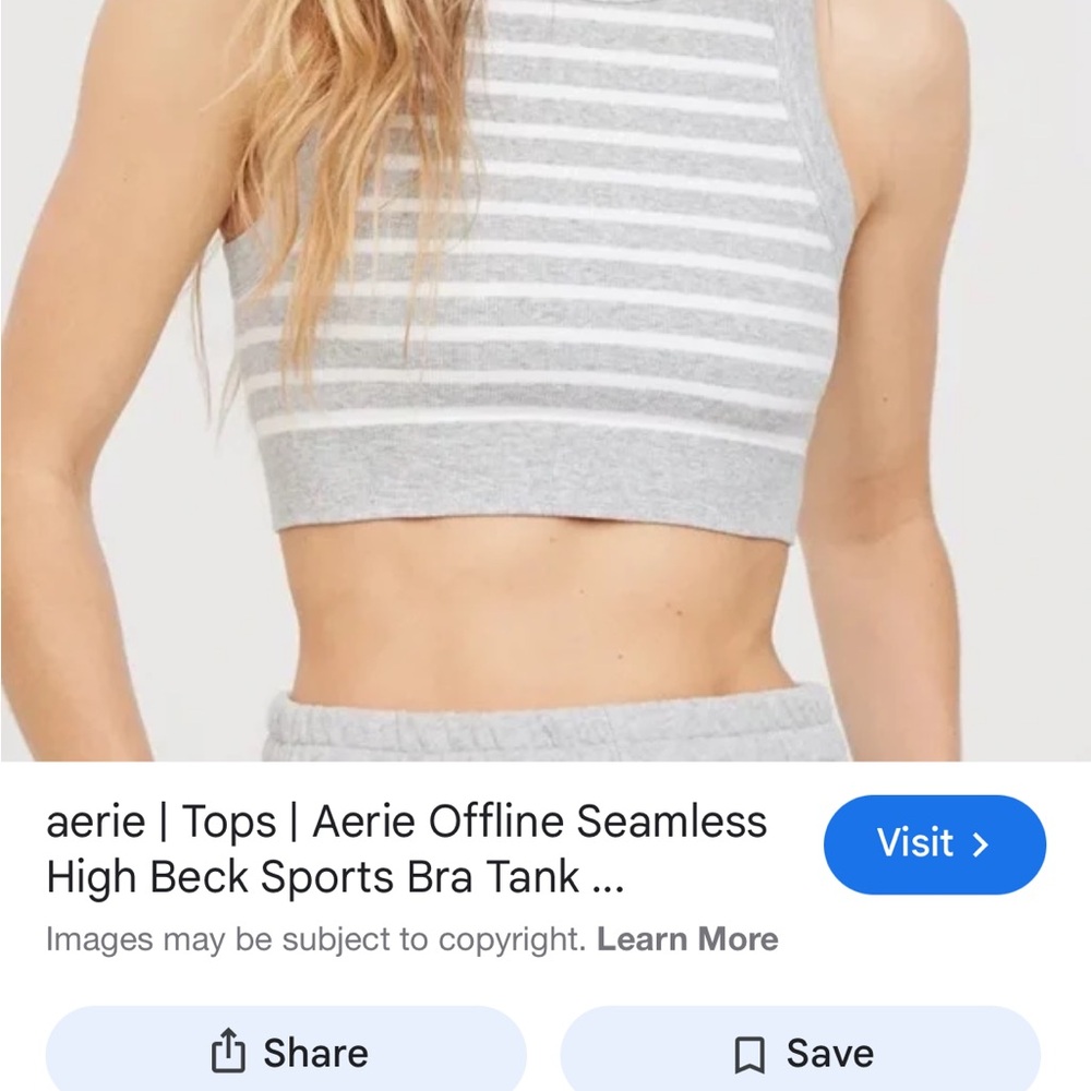 Aerie Gray & White Striped Seamless Crop tank offline